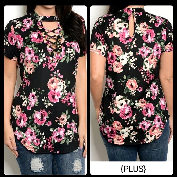 **1 LEFT**Red Floral Criss Cross Top 3X - Picture 7 of 7